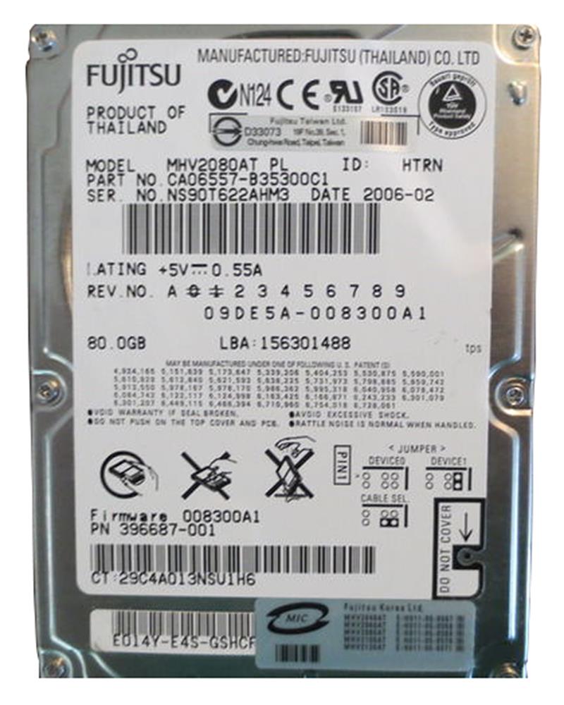 MHV2080AT Fujitsu Mobile 80GB 4200RPM ATA-100 8MB Cache 2.5-inch Internal Hard Drive
