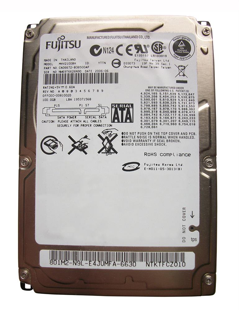MHV2100BH Fujitsu Mobile 100GB 5400RPM SATA 1.5Gbps 8MB Cache 2.5-inch Internal Hard Drive