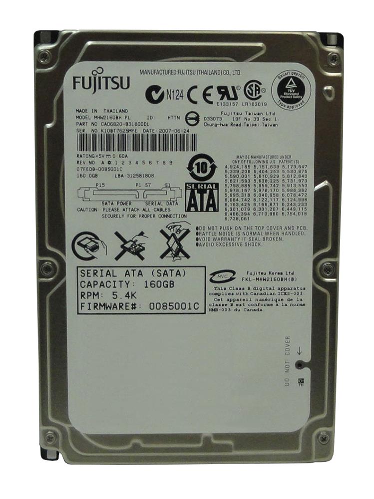 MHW2160BH Fujitsu Mobile 160GB 5400RPM SATA 1.5Gbps 8MB Cache 2.5-inch Internal Hard Drive