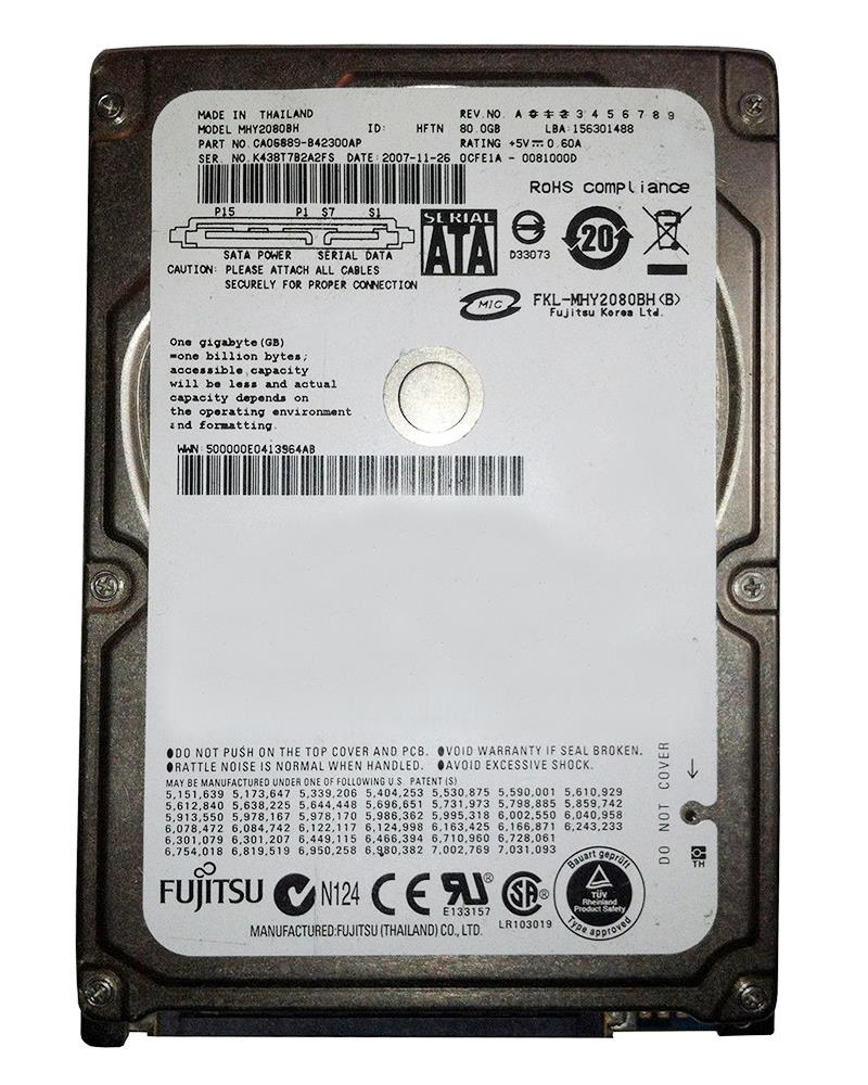 Disque Dur Interne 2.5" 80 Go Fujitsu MHY2080BH - SATA I - Occasion Formaté