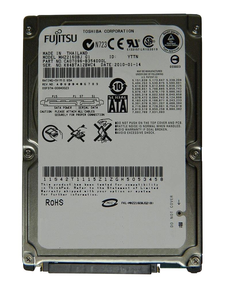 MHZ2160BJ Fujitsu Mobile 160GB 7200RPM SATA 3Gbps 16MB Cache 2.5-inch Internal Hard Drive