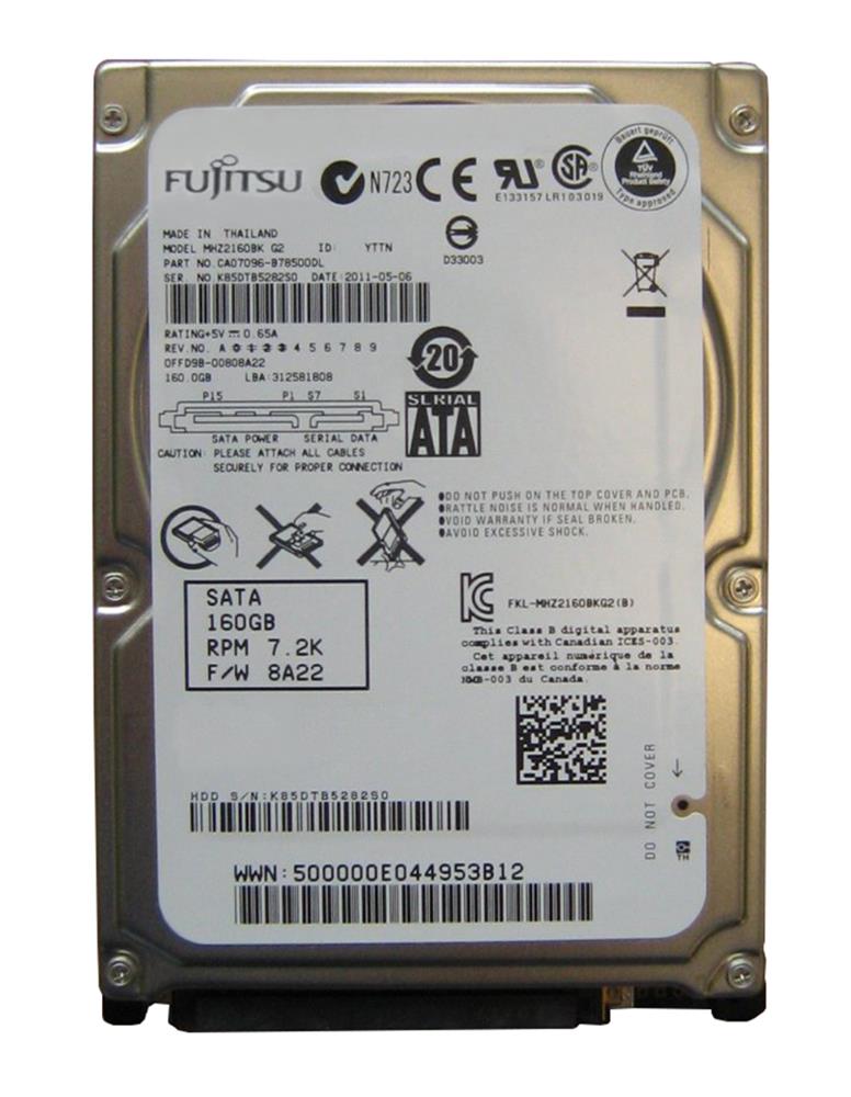 MHZ2160BK Fujitsu Mobile 160GB 7200RPM SATA 3Gbps 16MB Cache 2.5-inch Internal Hard Drive