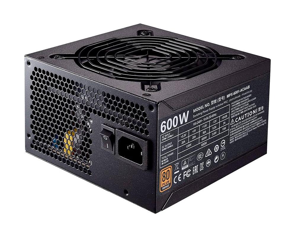 MPX-6001-ACAAB-BU Cooler Master MWE 600-Watts 100-240V AC 10-5A 50-60Hz 80-Plus Bronze ATX Power Supply