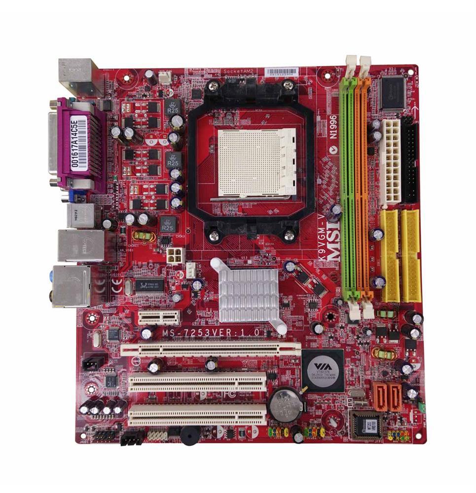MS-7253-010 MSI K9VGM-V Socket AM2 VIA K8M890 + VT8237A Chipset AMD Athlon 64 X2/ Athlon 64 FX/ Athlon 64/ AMD Sempron Processors Support DDR2 2x DIMM 2x SATA 1.50Gb/s Micro-ATX Motherboard (Refurbished)