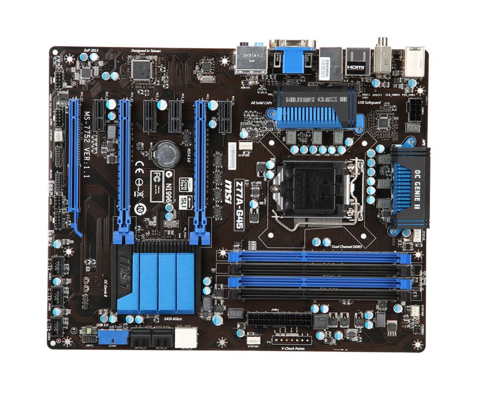 MSI-Z77A-G45 MSI Z77A-G45 Socket LGA1155 Intel Z77 Chipset Core i7 / i5 / i3 / Pentium / Celeron Processors Support DDR3 4x DIMM 4x SATA 6.0 Gb/s ATX Motherboard (Refurbished)