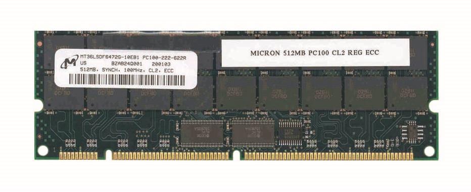 MT36LSDF6472G-10EB1 Micron 512MB PC100 100MHz ECC Registered CL2 168-Pin DIMM Memory Module
