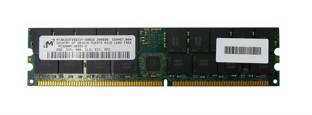 MT36VDDF25672Y-40B Micron 2GB PC3200 DDR-400MHz Registered ECC CL3 184-Pin DIMM 2.5V Dual Rank Memory Module