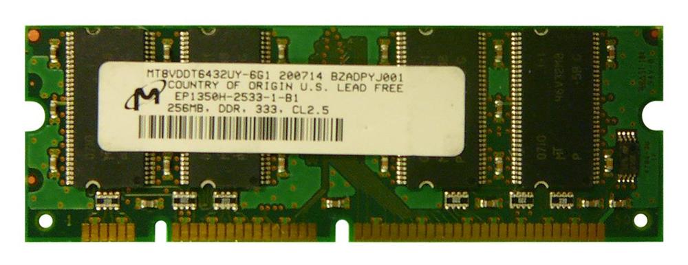 MT8VDDT6432UY-6 Micron 256MB PC2700 DDR-333MHz non-ECC Unbuffered CL2.5 100-Pin DIMM Dual Rank Memory Module