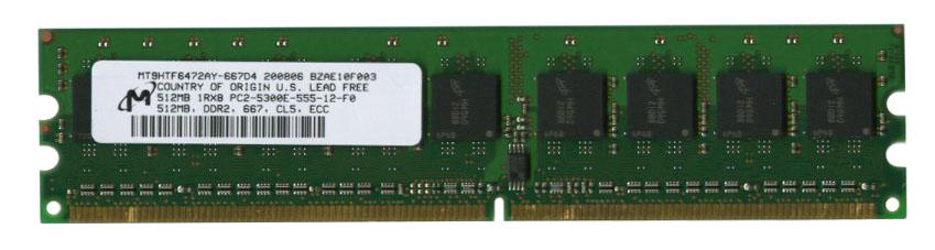 MT9HTF6472AY-667D4 Micron 512MB PC2-5300 DDR2-667MHz ECC Unbuffered CL5 240-Pin DIMM Single Rank Memory Module