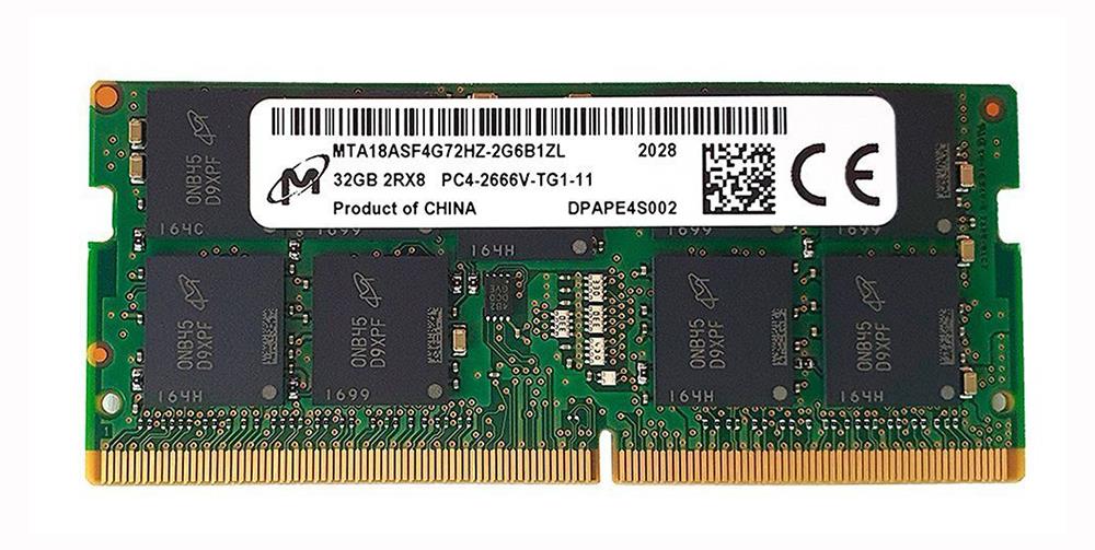 MTA18ASF4G72HZ-2G6 Micron 32GB PC4-21300 DDR4-2666MHz ECC Unbuffered CL19 260-Pin SoDimm 1.2V Dual Rank Memory Module