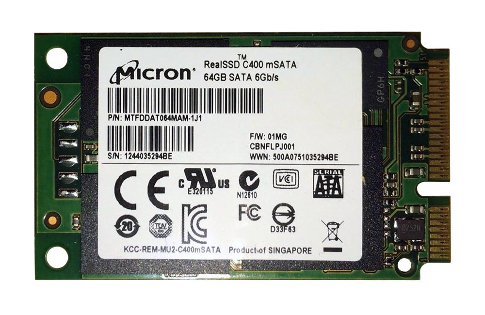 MTFDDAT064MAM-1J1 Micron RealSSD C400 64GB MLC SATA 6Gbps mSATA Internal Solid State Drive (SSD)
