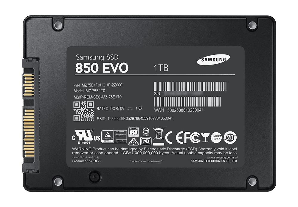 MZ-75E1T0 Samsung 850 EVO Series 1TB TLC SATA 6Gbps (AES-256 / TCG Opal 2.0) 2.5-inch Internal Solid State Drive (SSD)