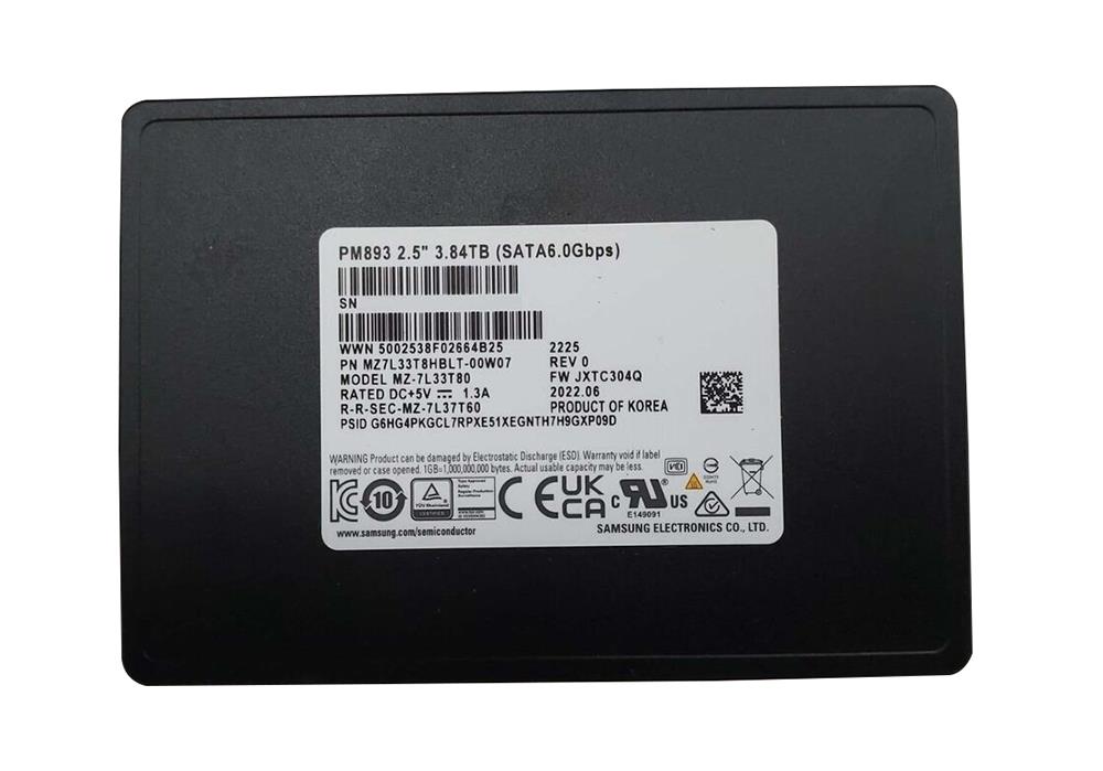 MZ-7L33T80 Samsung PM893 Series 3.84TB SATA 6Gbps 2.5-inch Internal Solid State Drive (SSD)