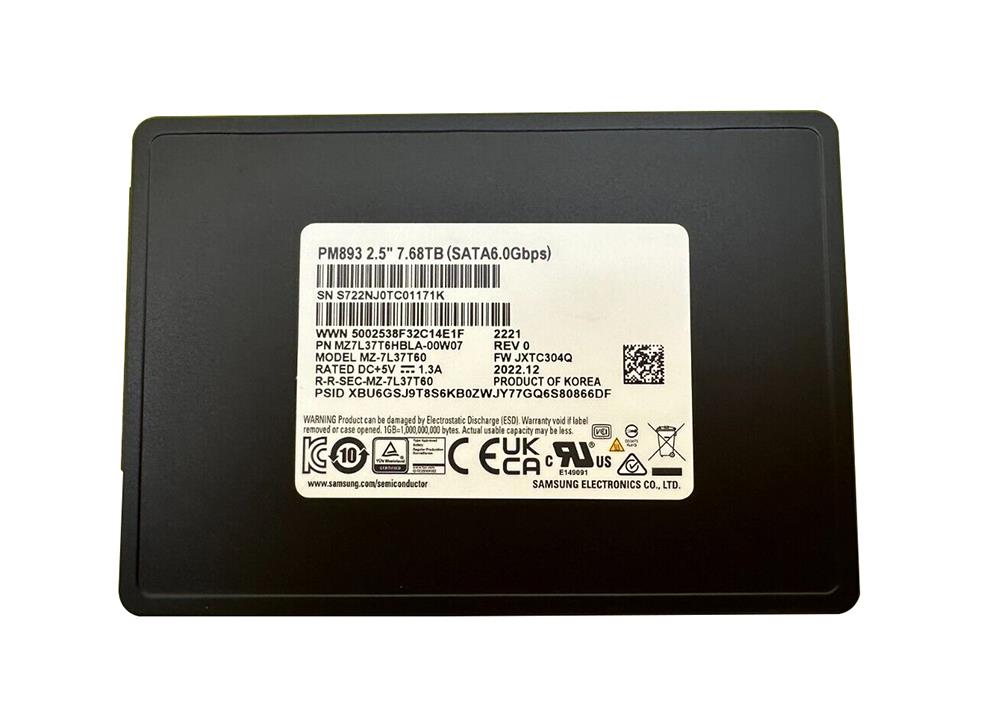 MZ-7L37T60 Samsung PM893 7.68TB TLC SATA 6Gbps 2.5-Inch Solid State Drive (SSD)