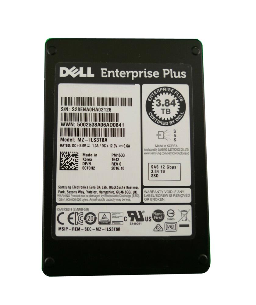 MZ-ILT3T8A Samsung PM1643 Series 3.84TB TLC SAS 12Gbps 2.5-inch Internal Solid State Drive (SSD)