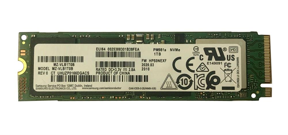 MZ-VLB1T0B Samsung PM981a Series 1TB TLC PCI Express 3.0 x4 NVMe (AES-256 / TCG Opal 2.0) M.2 2280 Internal Solid State Drive (SSD)