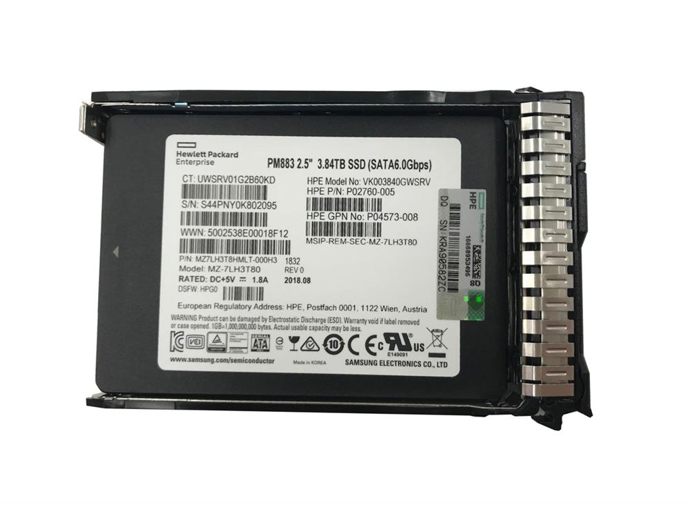 MZ7LH3T8HMLT-000H3 HP 3.84TB SATA 6Gbps Read Intensive 2.5-inch Internal Solid State Drive (SSD) with Smart Carrier