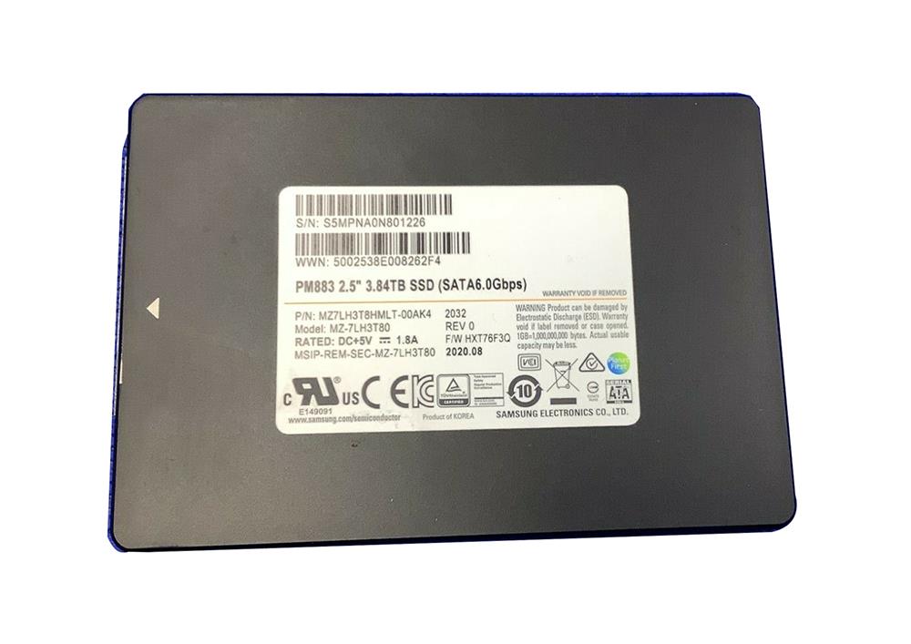 MZ7LH3T8HMLT-00AK4 Samsung PM883 3.84TB SATA 6Gb/s 2.5-Inch SFF Enterprise Solid State Drive (SSD)