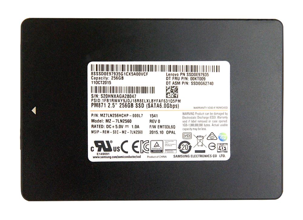 MZ7LN2560 Samsung PM871 Series 256GB TLC SATA 6Gbps Mainstream Endurance (AES-256) 2.5-inch Internal Solid State Drive (SSD)