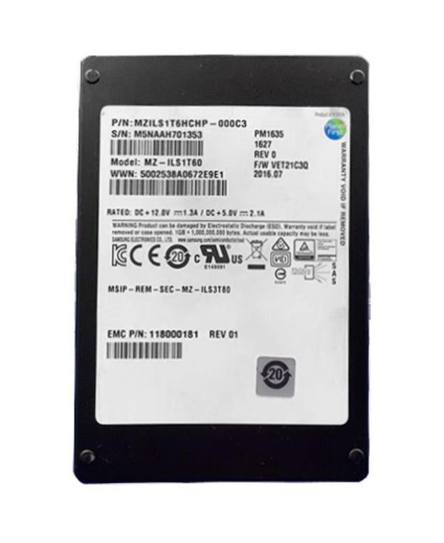 MZILS1T6HCHP-000C3 Samsung 1.6TB SAS 12Gbps 2.5-inch Solid State Drive (SSD)