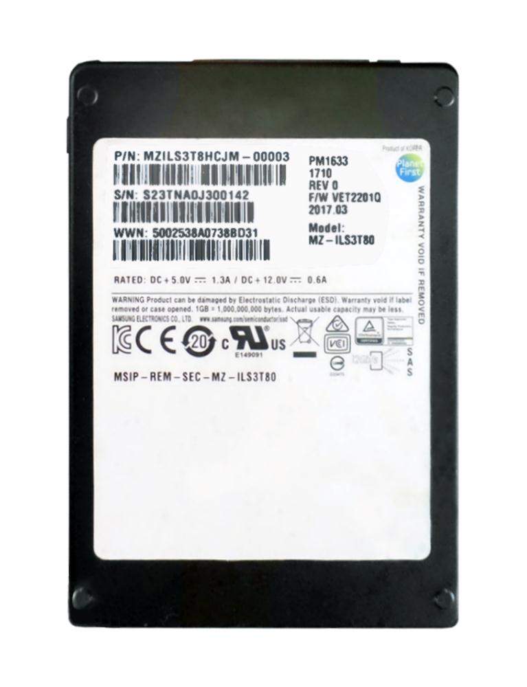 MZILS3T8HCJM-00003 Samsung PM1633 Series 3.84TB TLC SAS 12Gbps High Performance (PLP) 2.5-inch Internal Solid State Drive (SSD)