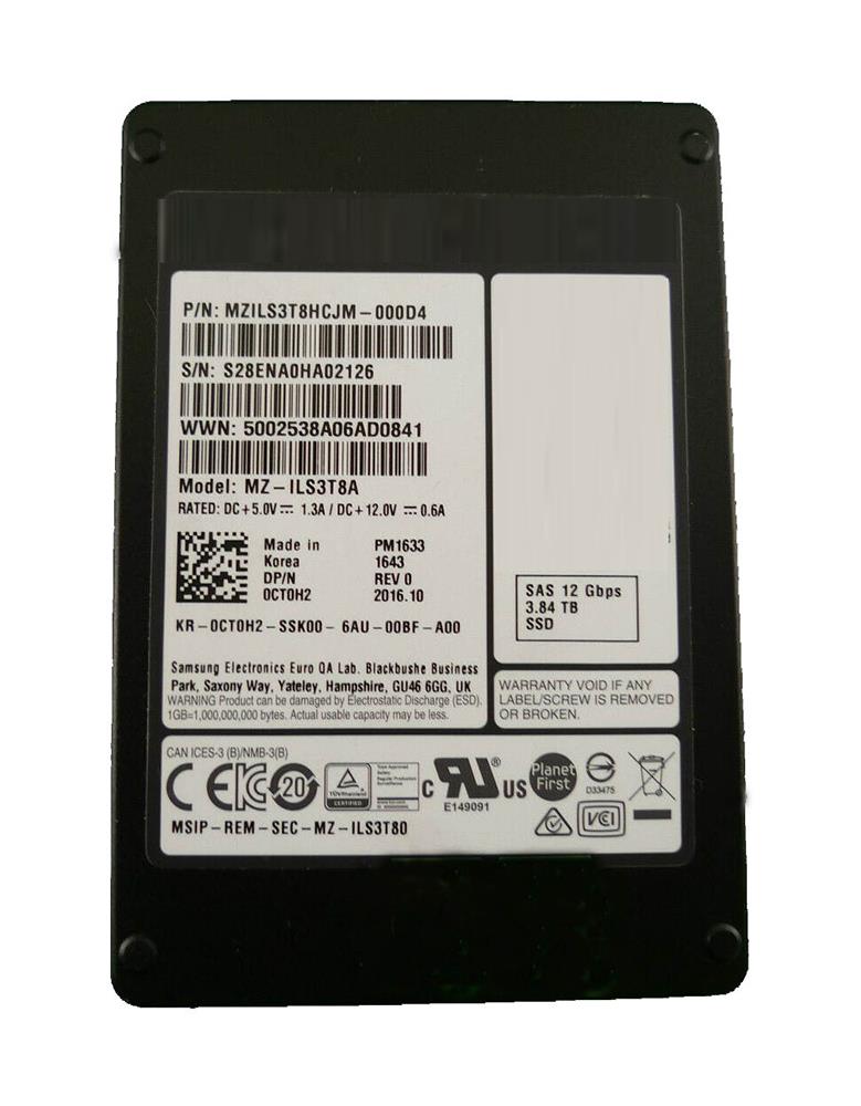 MZILS3T8HCJM00D4 Samsung 3.84TB MLC SAS 12Gbps 2.5-Inch Solid State Drive (SSD)