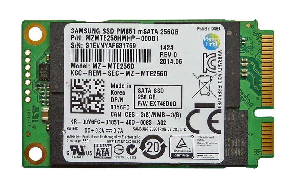 MZMTE256HMHP000D1 Samsung PM851 Series 256GB TLC SATA 6Gbps (AES-256) mSATA Internal Solid State Drive (SSD)