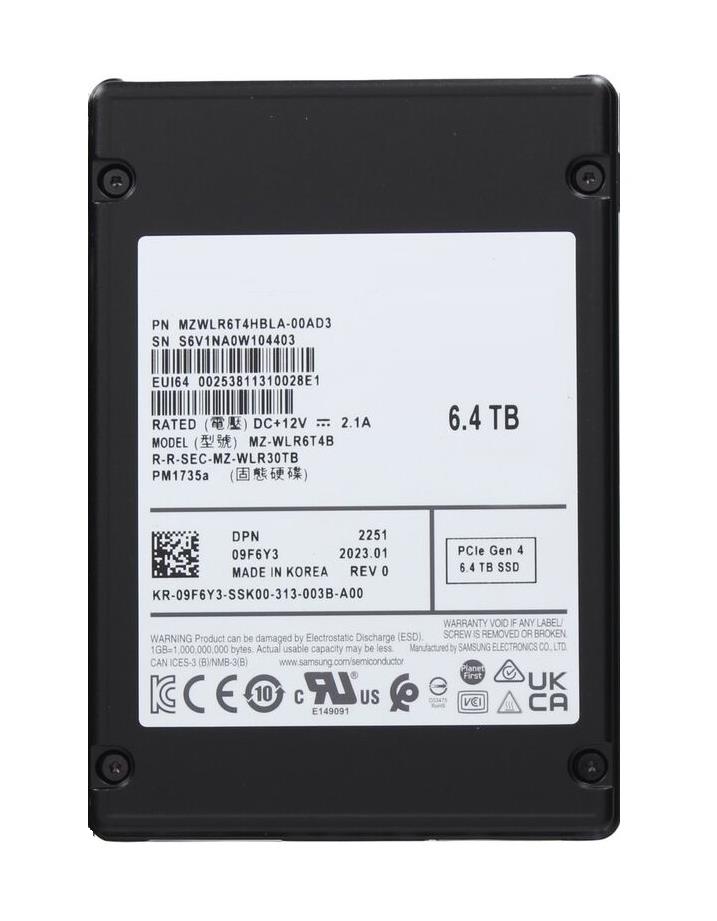 MZWLR6T4HBLA-00AD3 Samsung 6.4TB TLC PCIe NVMe 4.0 2.5-In SSD