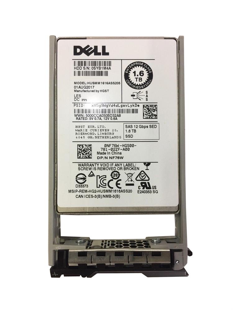 NF76W Dell 1.6TB MLC SAS 12Gbps Mixed Use 2.5-inch Internal Solid State Drive (SSD)