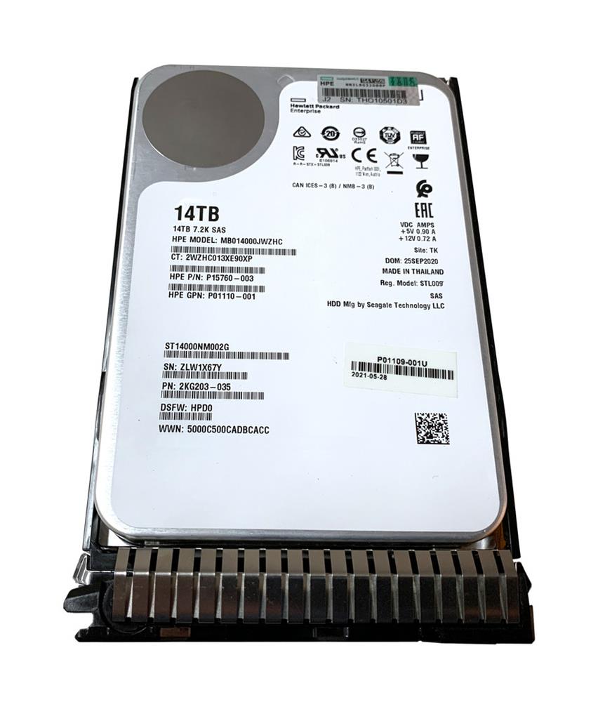 P01110-001 HPE 14TB 7200RPM SAS 12Gbps (512e) 3.5-inch Internal Hard Drive