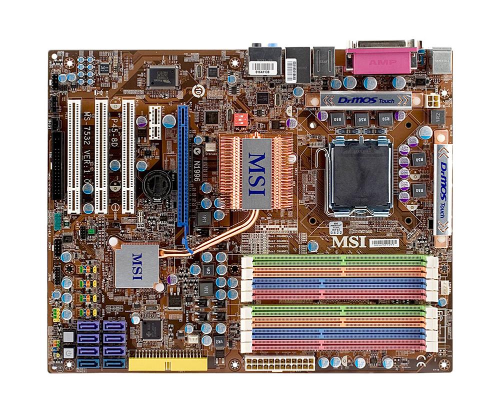 P45-8D MSI Socket LGA 775 Intel P45 + ICH10 Chipset Core 2 Extreme/ Core 2 Quad/ Core 2 Duo/ Pentium / Celeron Processors Support DDR2 8x DIMM 6x SATA 3.0Gb/s ATX Motherboard (Refurbished)