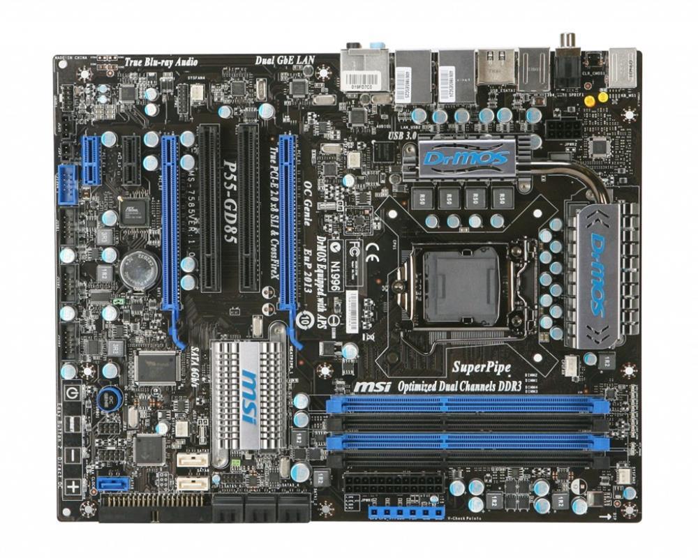 P55-GD85 MSI Socket LGA 1156 Intel P55 Express Chipset Core i7 / i5 Processors Support DDR3 4x DIMM 7x SATA 3.0Gb/s ATX Motherboard (Refurbished)
