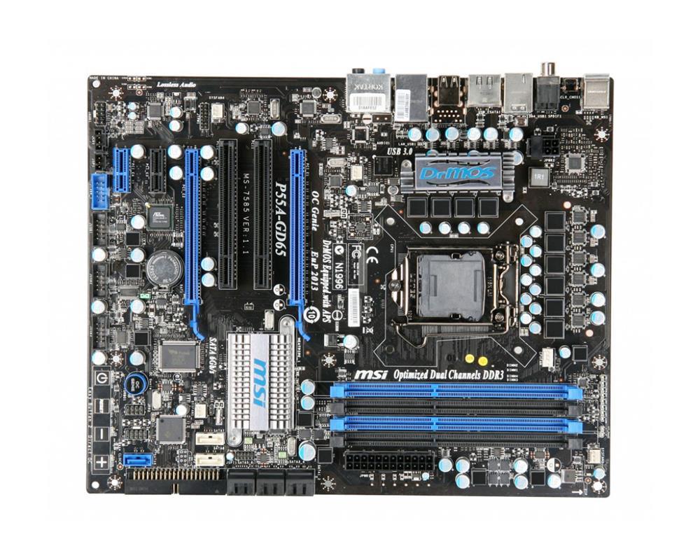 P55A-GD65 MSI Socket LGA 1156 Intel P55 Chipset Core i7 / i5 / i3 / Pentium Processors Support DDR3 4x DIMM 6x SATA 3.0Gb/s ATX Motherboard (Refurbished)