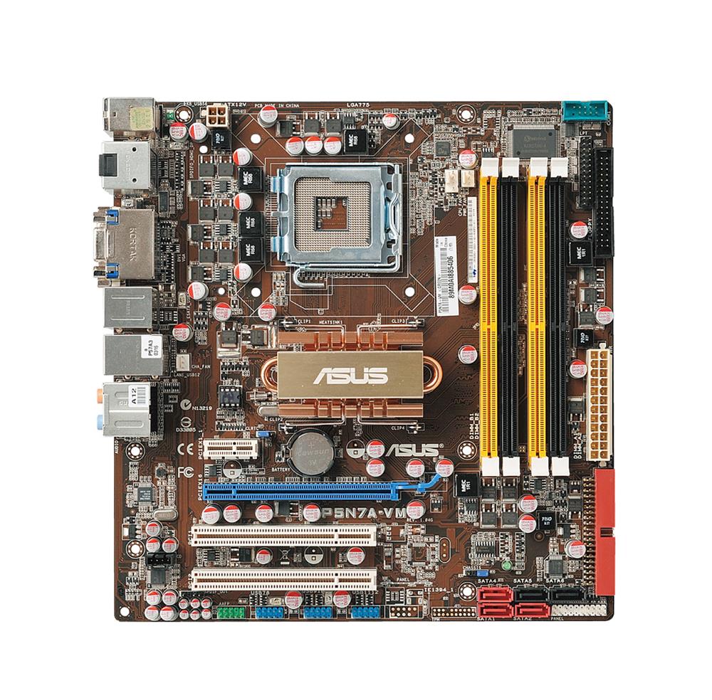 P5N7A-VM ASUS Socket LGA 775 Nvidia GeForce 9300 + nForce 730i Chipset Core 2 Extreme/ Core 2 Quad/ Core 2 Duo/ Pentium Dual-Core/ Celeron Dual-Core/ Celeron Processors Support DDR2 4x DIMM 5x SATA 3.0Gb/s uATX Motherboard (Refurbished)