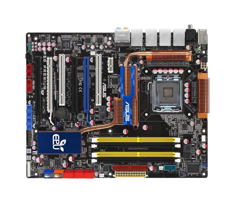 P5QPREMIUM ASUS P5Q PREMIUM Socket LGA 775 Intel P45 + ICH10R Chipset Core 2 Quad/ Core 2 Extreme/ Core 2 Duo/ Pentium Dual-Core/ Celeron Dual-Core/ Celeron Processors Support DDR2 4x DIMM 6x SATA 3.0Gb/s ATX Motherboard (Refurbished)