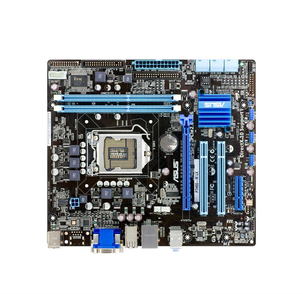 P7H55-MLX ASUS P7H55-M LX Socket LGA 1156 Intel H55 Chipset Core i7 / i5 / i3 / Pentium / Celeron Processors Support DDR3 2x DIMM 6x SATA 3.0Gb/s uATX Motherboard (Refurbished)