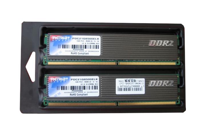 PDC21G8500ELK Patriot Extreme Performance 1GB Kit (2 x 512MB) PC2-8500 DDR2-1066MHz ECC Unbuffered CL5-5-5-9 240-Pin DIMM Memory
