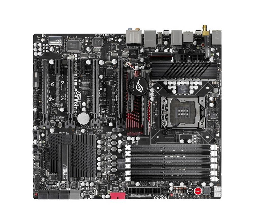 ROGRampageIIIBlackEdition ASUS Socket LGA 1366 Intel X58 + ICH10R Chipset Core i7 Processors Support DDR3 6x DIMM 6x SATA 3.0Gb/s Extended-ATX Motherboard (Refurbished)