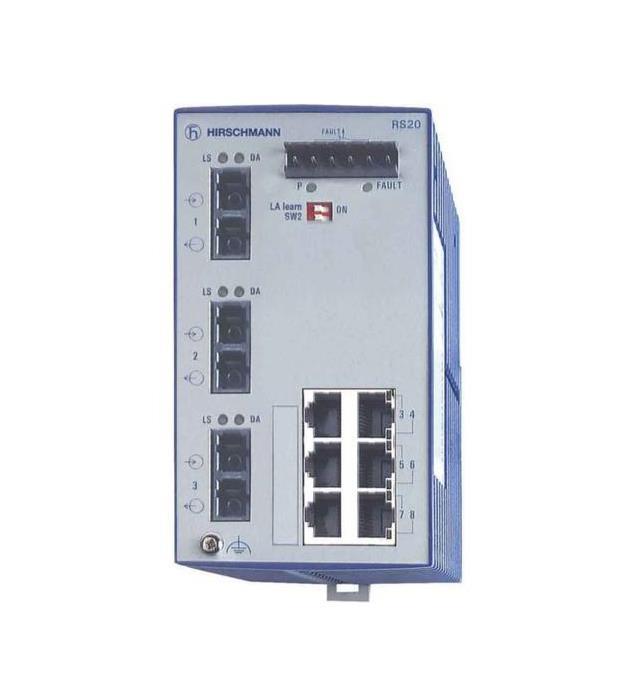 RS20-0900NNM4TDAU Hirschmann Tx: 10/100M=6 Fx: 10/100M=3 Unmanaged Switch (Refurbished)