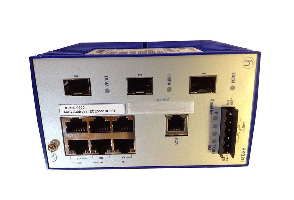 RSB20-0900VVM2SAAB Hirschmann Mananaged Industrial Ethernet Rail Switch with 6 RJ45 Fast (100 Mbps) Copper Ports and 3 Fast (10/100) Fiber Single mode port with SC connection (Refurbished)