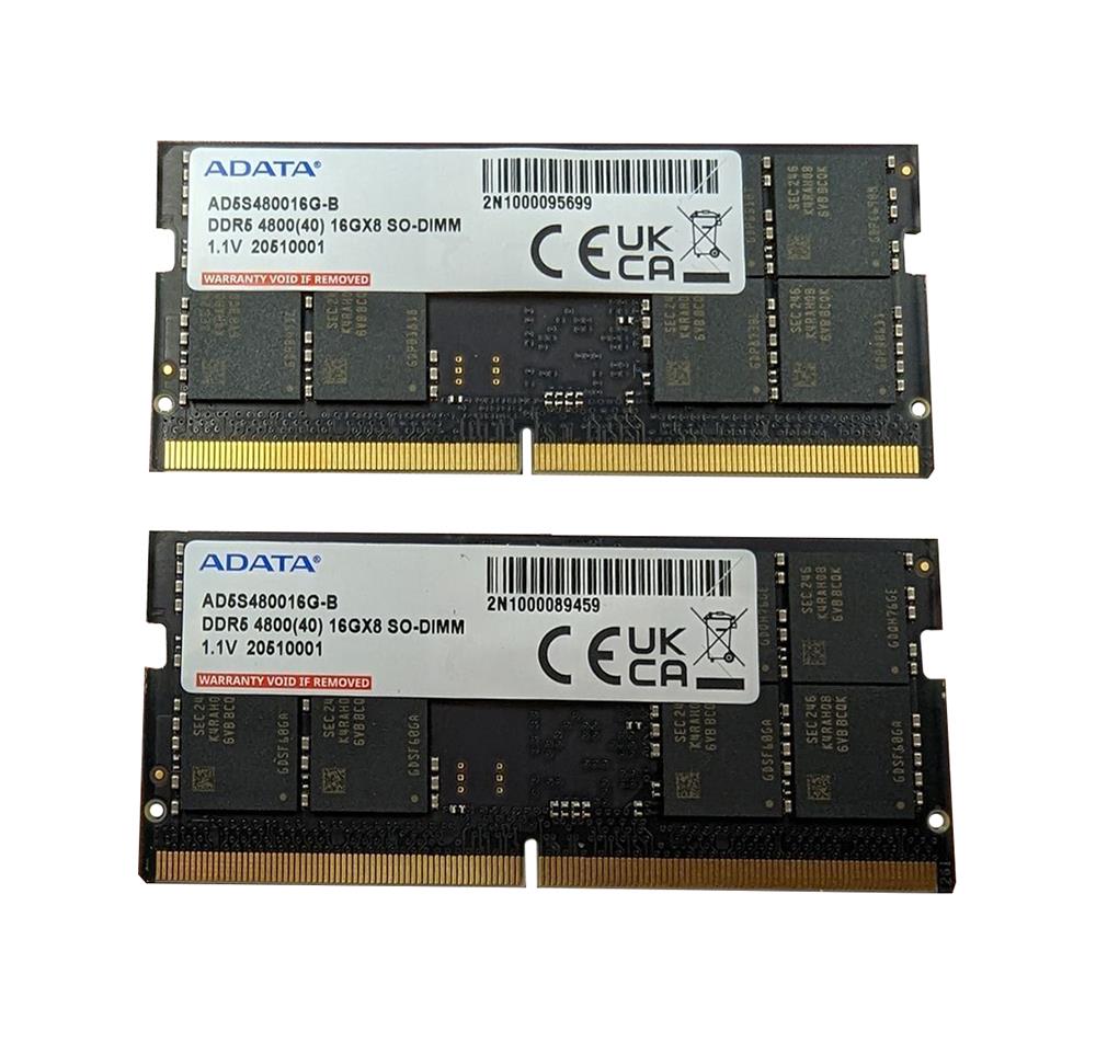 SD5S480016G-B Adata 32GB Kit (2 X 16GB) PC5-57600 DDR5-4800MHz Non-ECC CL40 288-Pin SoDIMM 1.1V Single Rank Memory Module