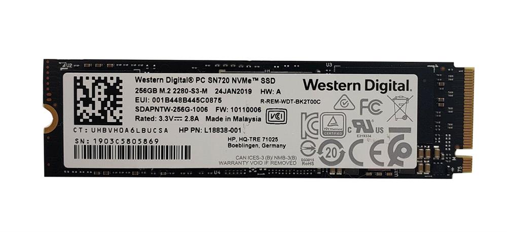 SDAPNTW-256G-1006 Western Digital Sn720 Nvme M 2 SSD Sdapntw 256G 1006 Hp L18838 002