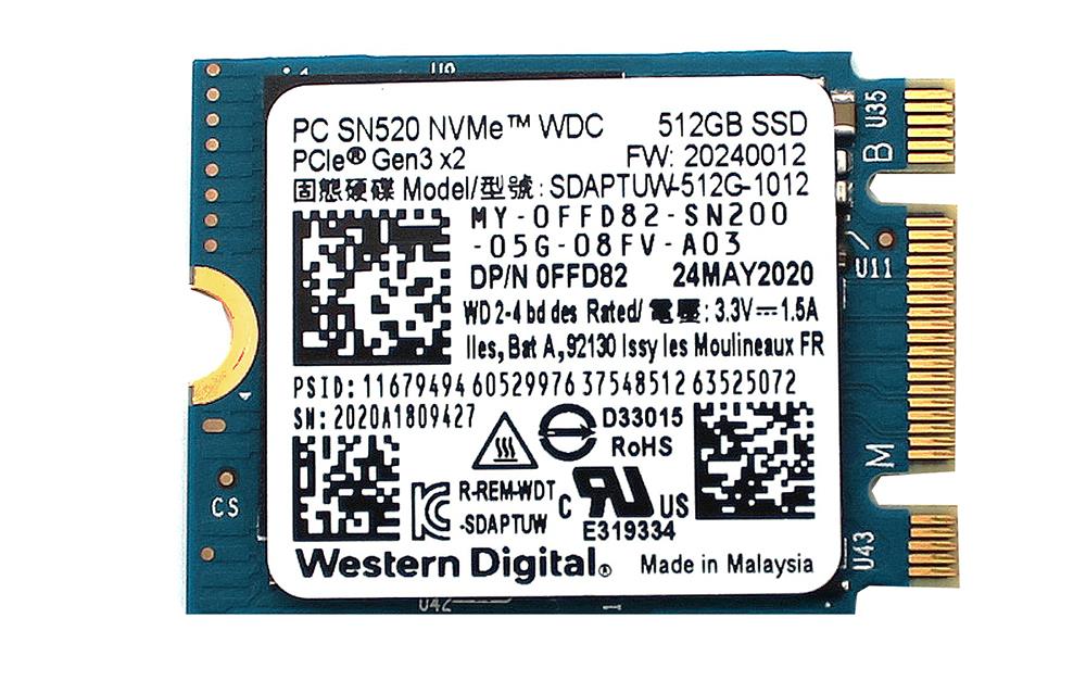 SDAPTUW-512G-101 Western Digital PC SN520 Series 512GB PCI Express NVMe 3.0 x2 M.2 2230 Solid State Drive (SSD)