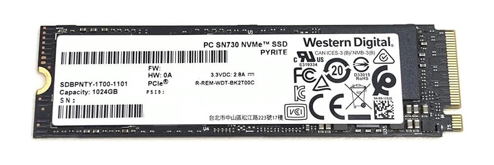 SDBPNTY-1T00-1006 Western Digital PC SN730 Series 1TB PCI Express NVMe 3.0 x4 M.2 2280 Solid State Drive (SSD)