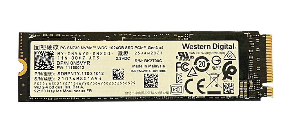 SDBPNTY-1T00-1012 Western Digital PC SN730 1TB TLC PCI Express 3.0 x4 NVMe M.2 2280 Internal Solid State Drive (SSD)