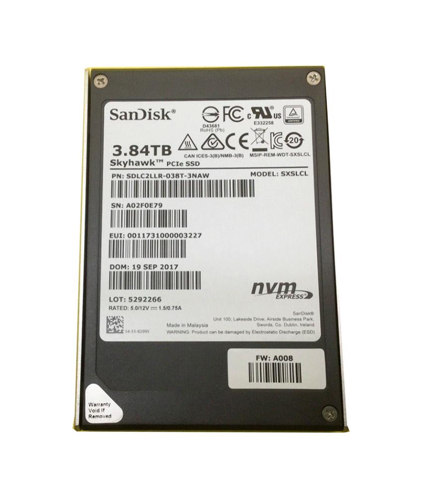 SDLC2LLR-038T-3NAW SanDisk Skyhawk 3.84TB PCI Express NVMe 3.0 x4 U.2 2.5-Inch Solid State Drive (SSD)