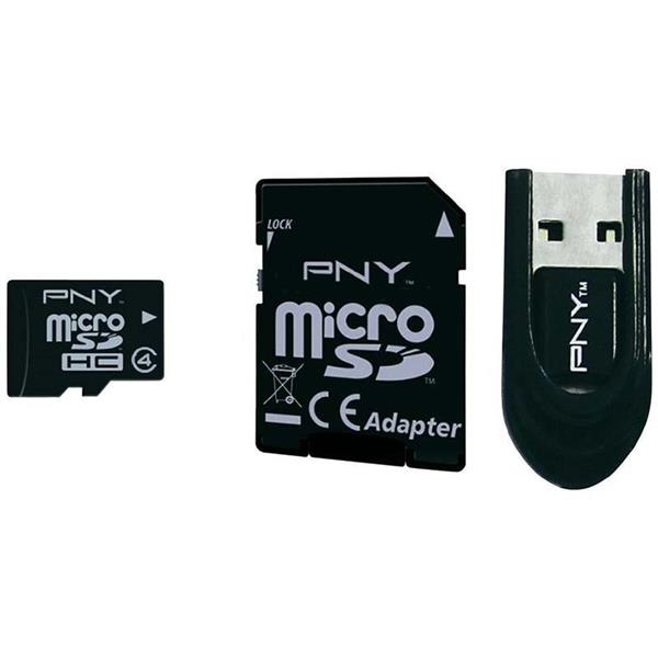SDU32G4PREKAD4-EF PNY 32GB Premium Class 4 microSDHC Flash Memory Card with SD and USB Adapter