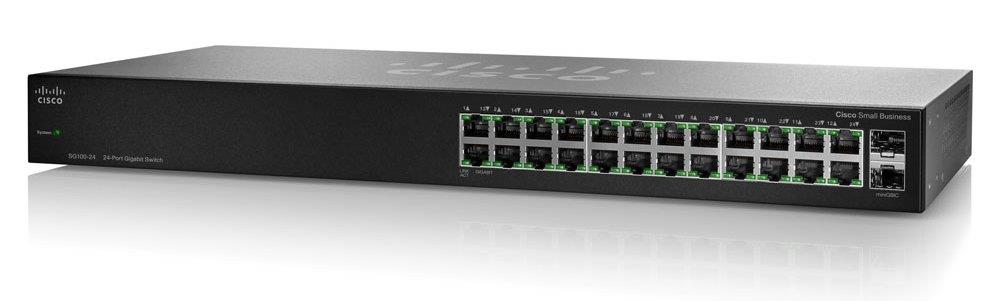 SG100-24-EU Cisco 22-Ports 10/100/1000Base-T Manageable Layer2 Rack-mountable Switch with 2x Shared SFP Slots (Refurbished)