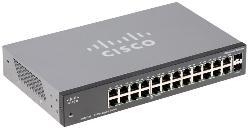 SG102-24-EU Cisco 24-Ports RJ-45 1Gbps 10/100/1000Base-T Gigabit Ethernet 1U Rack-mountable Unmanaged Switch with 2x Combo SFP (mini-GBIC) Ports (Refurbished)