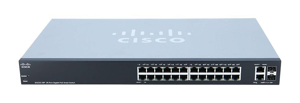 SG220-26P-K9-NA Cisco SG220-26P 26-Ports 10/100/1000Base-T RJ-45 PoE+ Manageable Layer2 Desktop and Rack-mountable Gigabit Switch with 2x Gigabit Ethernet Expansion Slots (Refurbished)